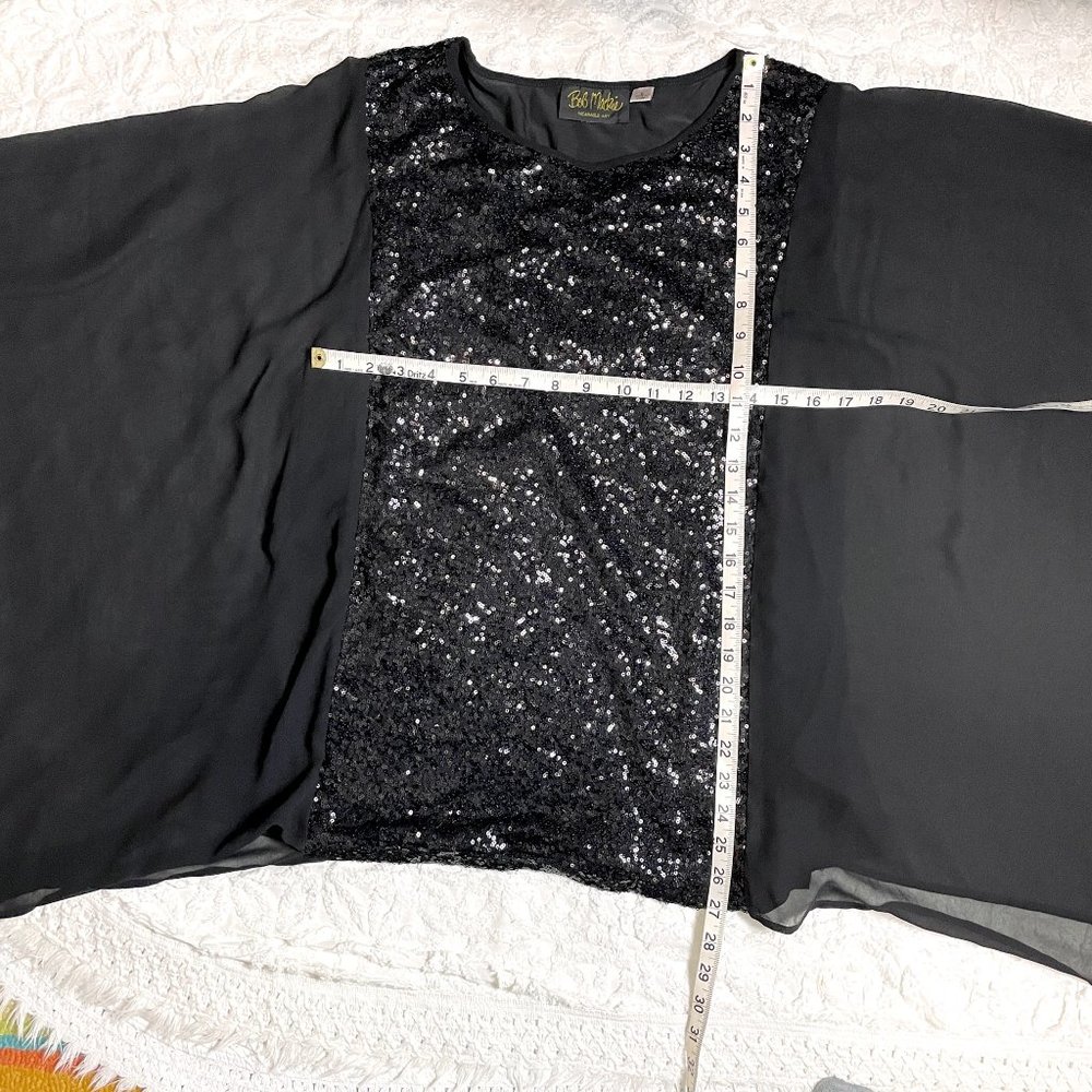 Bob Mackie sequins and chiffon black top - size large - Picture 8 of 10